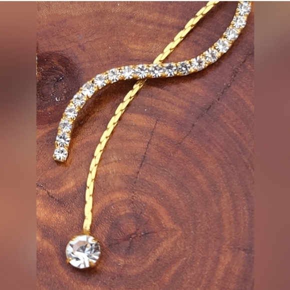 Goldtone Double Strand with Rhinestone Swirl Rhinestone Stud Dangle Earrings - Picture 3 of 5